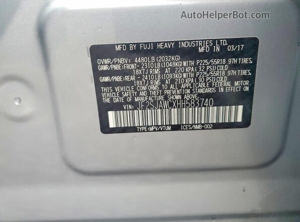 JF2SJAWCXHH583740 2017 SUBARU FORESTER Серебряный Вид наклейки с VIN-кодом