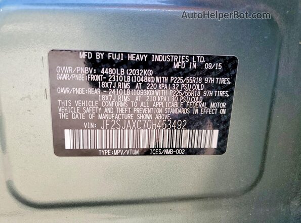 JF2SJAXC7GH453492 2016 SUBARU FORESTER Green ძრავის განყოფილების ხედი
