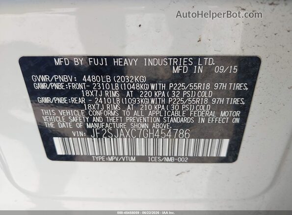 JF2SJAXC7GH454786 2016 SUBARU FORESTER White Engine compartment view