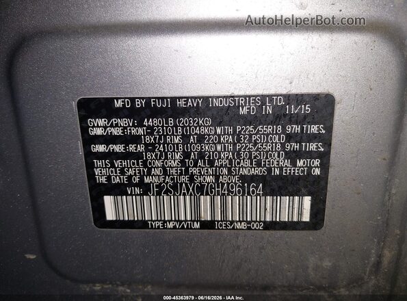 JF2SJAXC7GH496164 2016 SUBARU FORESTER Серебряный Вид подкапотного пространства