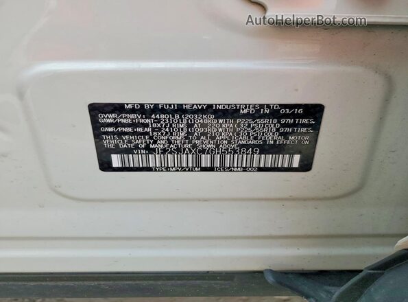 JF2SJAXC7GH553849 2016 SUBARU FORESTER White Vista de la etiqueta del VIN