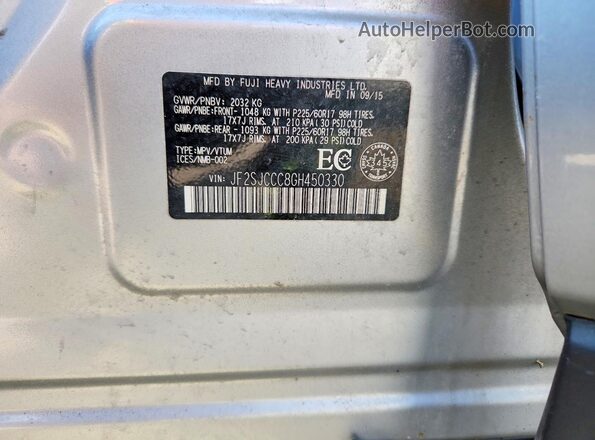 JF2SJCCC8GH450330 2016 SUBARU FORESTER Silver Vista interior de 360 grados