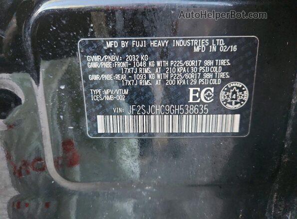 JF2SJCHC9GH538635 2016 SUBARU FORESTER Black Vista de la etiqueta del VIN