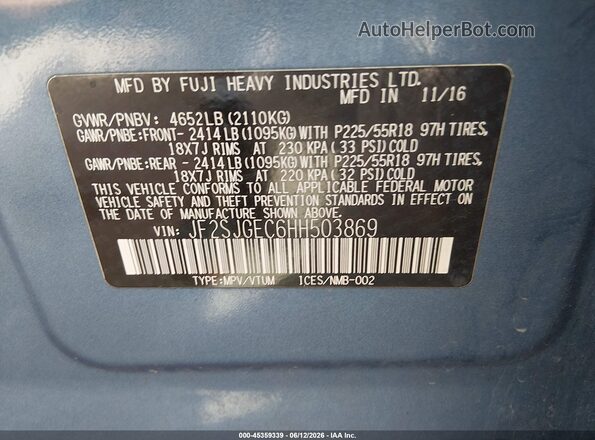JF2SJGEC6HH503869 2017 SUBARU FORESTER Blue ძრავის განყოფილების ხედი