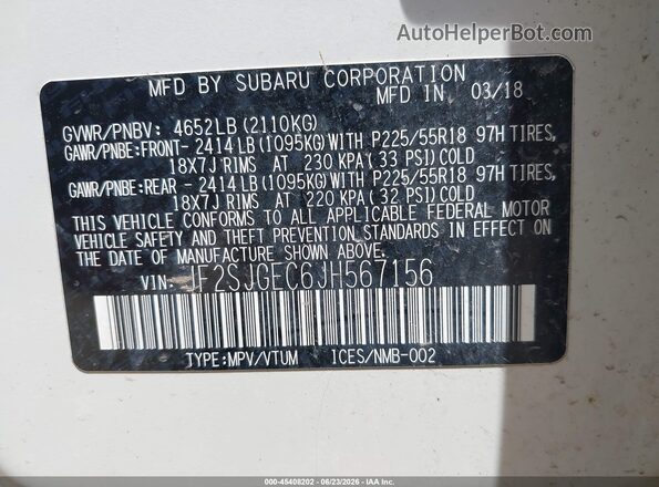 JF2SJGEC6JH567156 2018 SUBARU FORESTER White Widok komory silnika