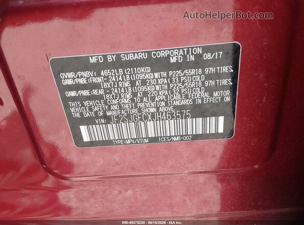 JF2SJGECXJH463575 2018 SUBARU FORESTER Темно-бордовый Вид подкапотного пространства