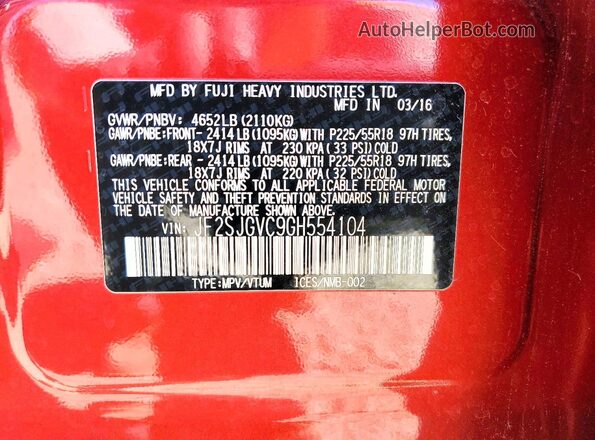 JF2SJGVC9GH554104 2016 SUBARU FORESTER Бордовый Вид подкапотного пространства