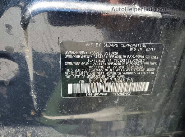 JF2SJGWC2JH448356 2018 SUBARU FORESTER Charcoal Շարժիչի բաժամունքի տեսք