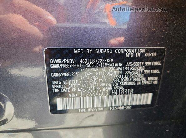JF2SKAAC3LH418318 2020 SUBARU FORESTER Gray Widok komory silnika
