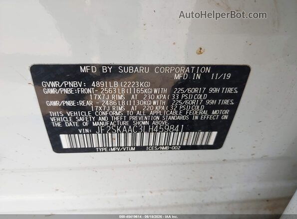 JF2SKAAC3LH459841 2020 SUBARU FORESTER White ძრავის განყოფილების ხედი