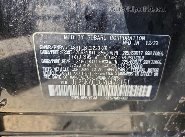 JF2SKACC0RH476151 2024 SUBARU FORESTER Black Вид наклейки з VIN-кодом