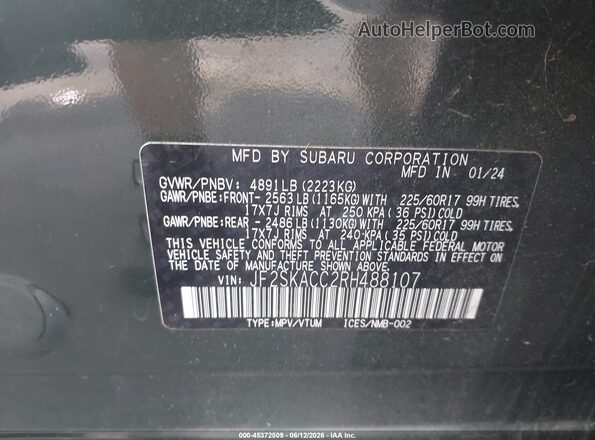 JF2SKACC2RH488107 2024 SUBARU FORESTER Green Engine compartment view