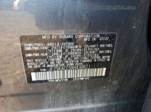 JF2SKACC5NH498611 2022 SUBARU FORESTER Gray 