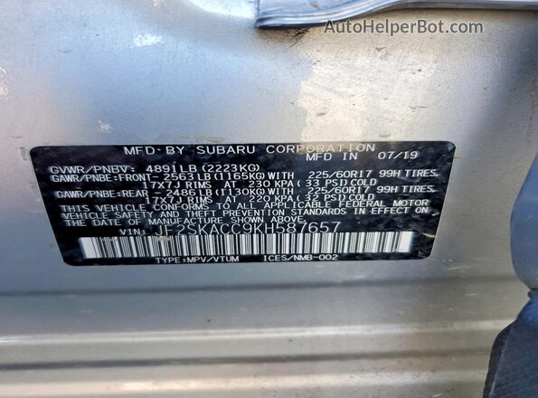 JF2SKACC9KH587657 2019 SUBARU FORESTER Silver 