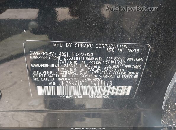 JF2SKADC0LH411113 2020 SUBARU FORESTER Black Engine compartment view