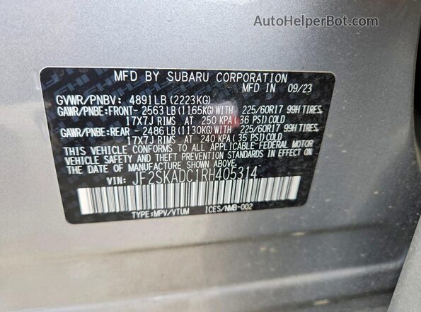 JF2SKADC1RH405314 2024 SUBARU FORESTER Silver 