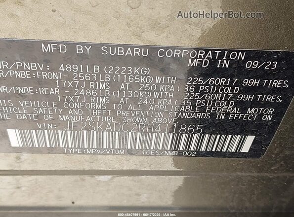 JF2SKADC2RH411865 2024 SUBARU FORESTER Green ძრავის განყოფილების ხედი