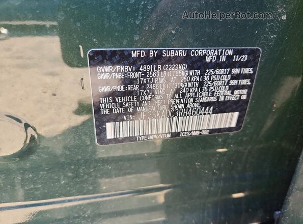 JF2SKADC3RH460444 2024 SUBARU FORESTER Зеленый Вид наклейки с VIN-кодом