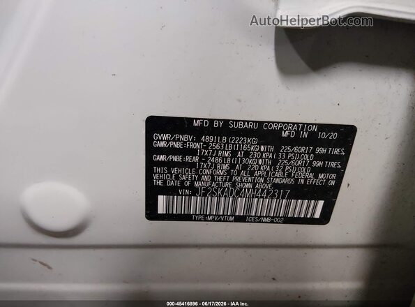 JF2SKADC4MH442317 2021 SUBARU FORESTER White Engine compartment view