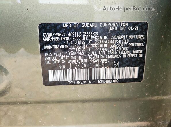 JF2SKADC5MH501164 2021 SUBARU FORESTER Green 