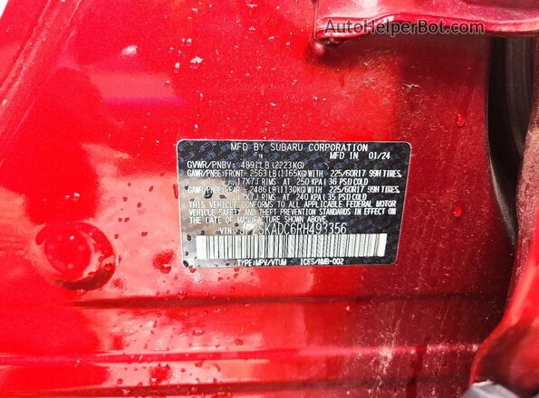 JF2SKADC6RH493356 2024 SUBARU FORESTER Красный Вид наклейки с VIN-кодом