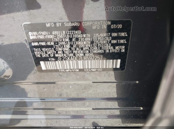 JF2SKADC7LH592257 2020 SUBARU FORESTER Gray ძრავის განყოფილების ხედი