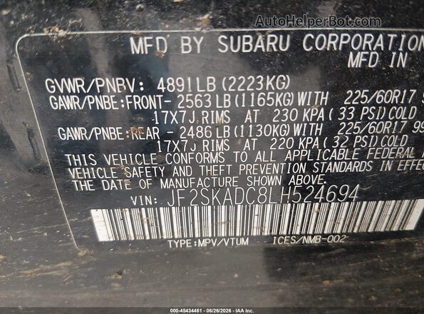 JF2SKADC8LH524694 2020 SUBARU FORESTER Black Vista del compartimento del motor