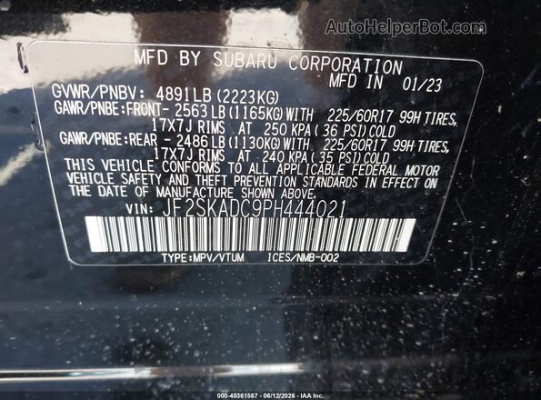 JF2SKADC9PH444021 2023 SUBARU FORESTER Черный Вид подкапотного пространства