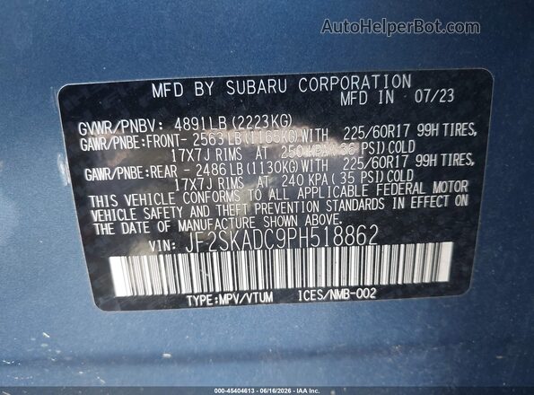JF2SKADC9PH518862 2023 SUBARU FORESTER Blue Vista del compartimento del motor