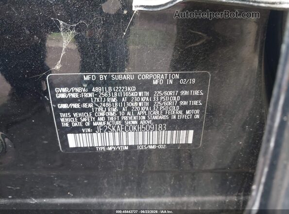 JF2SKAEC0KH509183 2019 SUBARU FORESTER Black Вид підкапотного простору