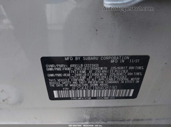 JF2SKAEC1NH408190 2022 SUBARU FORESTER White Engine compartment view