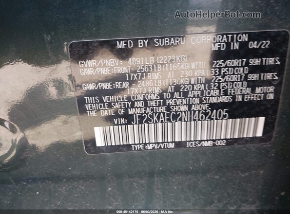 JF2SKAEC2NH462405 2022 SUBARU FORESTER Зеленый Вид подкапотного пространства