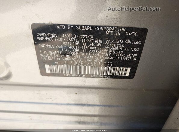 JF2SKAEC2RH512029 2024 SUBARU FORESTER Silver Вид підкапотного простору