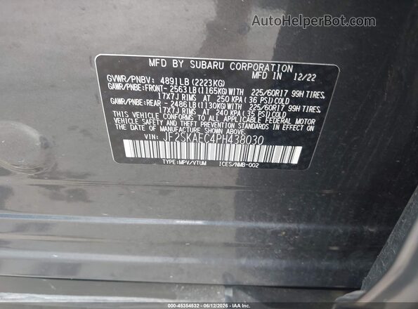 JF2SKAEC4PH438030 2023 SUBARU FORESTER Серый Вид подкапотного пространства