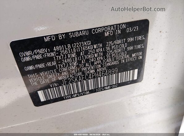 JF2SKAEC4PH464899 2023 SUBARU FORESTER White ძრავის განყოფილების ხედი