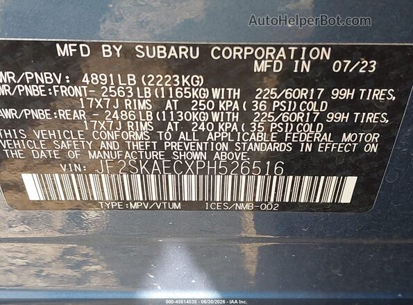 JF2SKAECXPH526516 2023 SUBARU FORESTER Blue Widok komory silnika