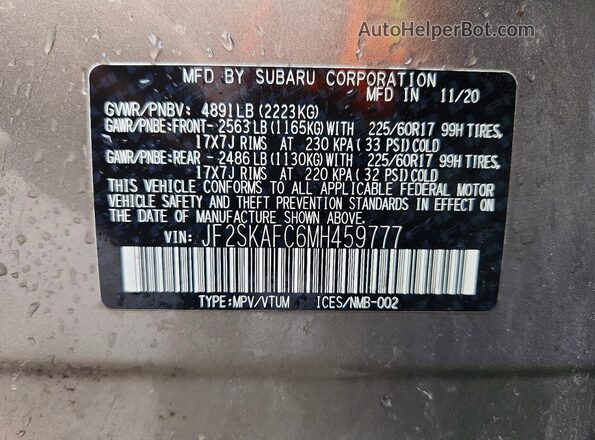 JF2SKAFC6MH459777 2021 SUBARU FORESTER Brown 