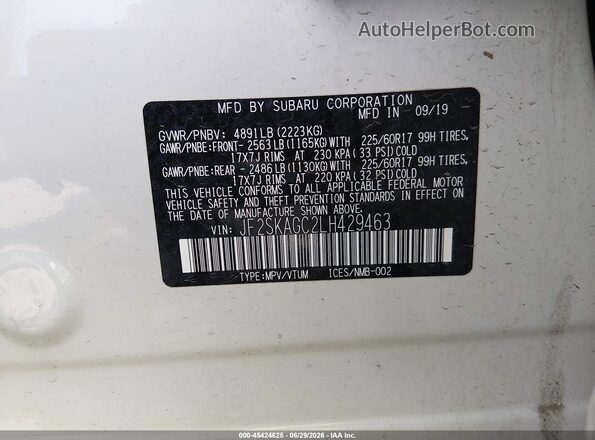 JF2SKAGC2LH429463 2020 SUBARU FORESTER White Vista del compartimento del motor