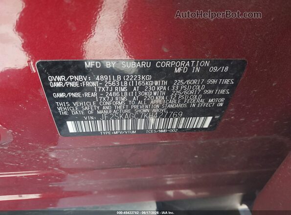 JF2SKAGC7KH427769 2019 SUBARU FORESTER Red Engine compartment view