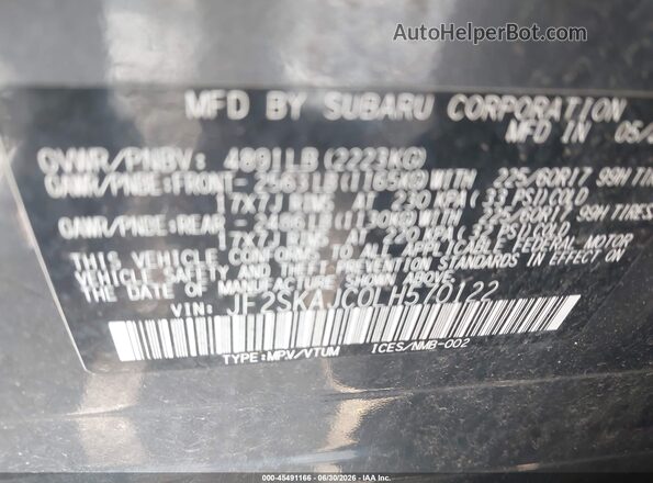 JF2SKAJC0LH570122 2020 SUBARU FORESTER Gray Vista del compartimento del motor