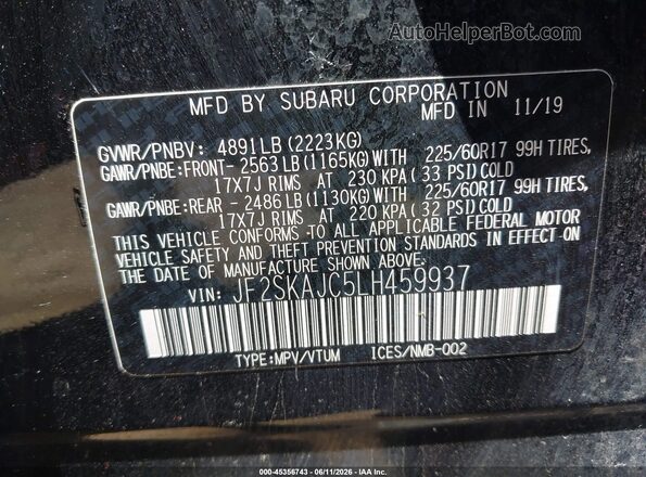 JF2SKAJC5LH459937 2020 SUBARU FORESTER Black Շարժիչի բաժամունքի տեսք