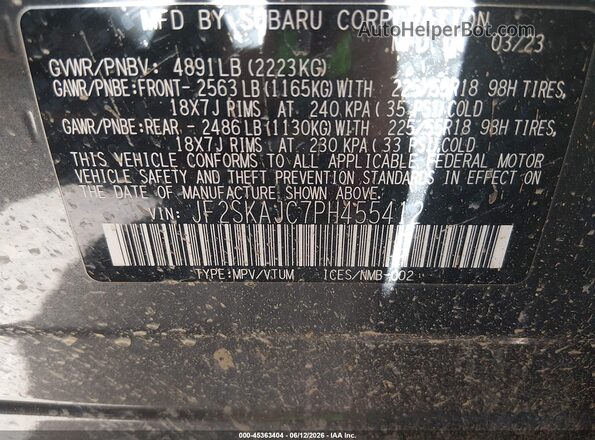 JF2SKAJC7PH455412 2023 SUBARU FORESTER Black Շարժիչի բաժամունքի տեսք