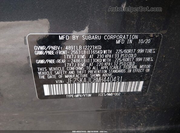 JF2SKAJC8MH440431 2021 SUBARU FORESTER Gray ძრავის განყოფილების ხედი