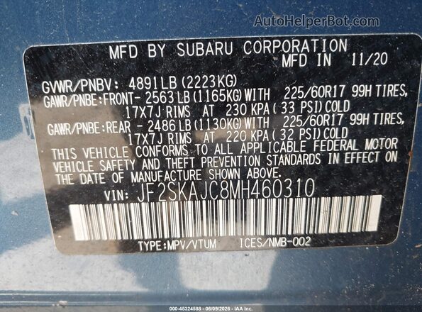 JF2SKAJC8MH460310 2021 SUBARU FORESTER Blue Widok komory silnika