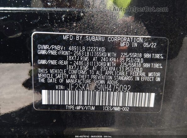JF2SKAJC9NH475092 2022 SUBARU FORESTER Black Widok komory silnika