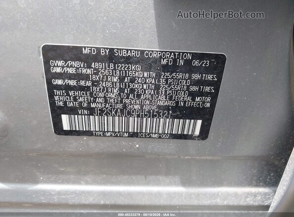 JF2SKAJC9PH515321 2023 SUBARU FORESTER Silver Вид підкапотного простору