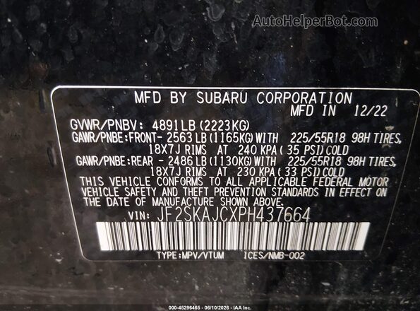 JF2SKAJCXPH437664 2023 SUBARU FORESTER Black Engine compartment view