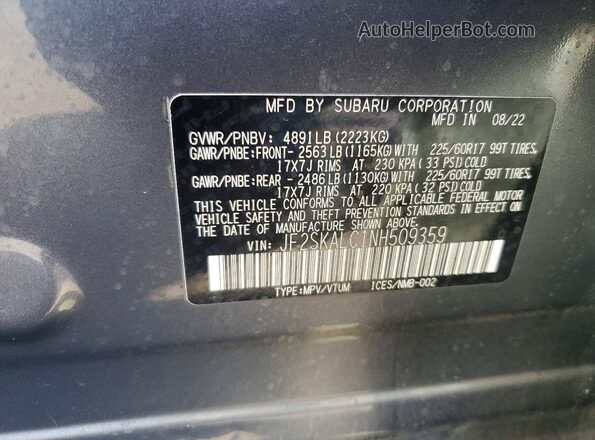 JF2SKALC1NH509359 2022 SUBARU FORESTER Green VIN sticker view