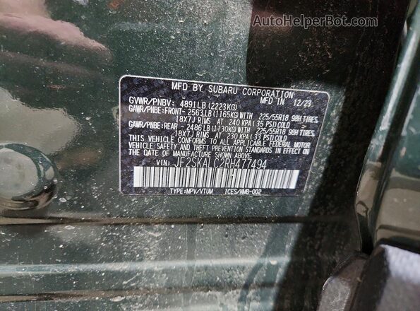 JF2SKALC2RH477494 2024 SUBARU FORESTER Green Vista del compartimento del motor