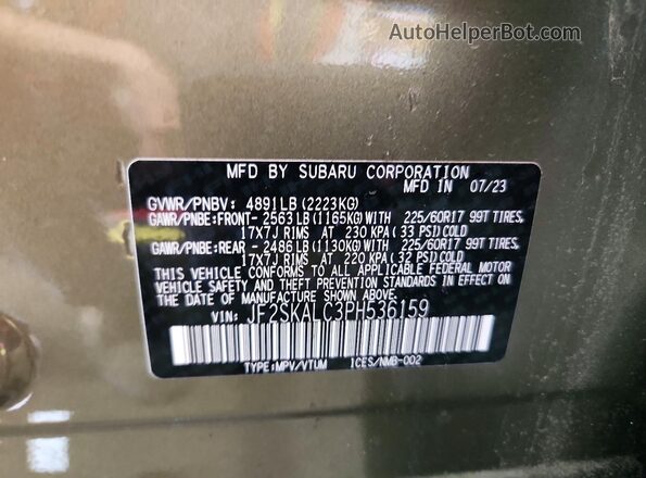 JF2SKALC3PH536159 2023 SUBARU FORESTER Green 